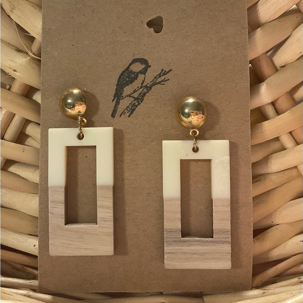 Gold and Cream Geometric Earrings